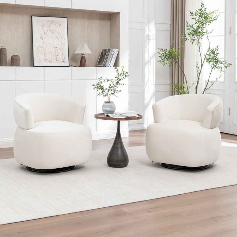 Olevide Swivel Barrel Chair, Beige Velvet