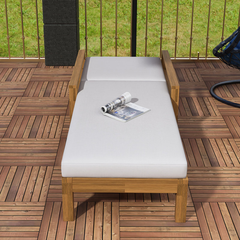Chaise longue d'extérieur à dossier réglable en bois d'acacia, Beige