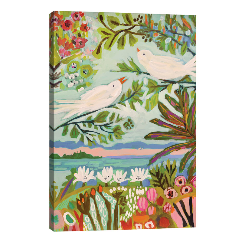 Birds In The Garden I by Karen Fields - Wrapped Canvas Painting, 101.6 cm H x 66.04 cm W x 1.91 cm D