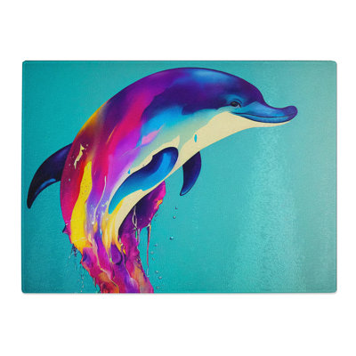 Colourful Dolphin Abstract  Glass Chopping Board