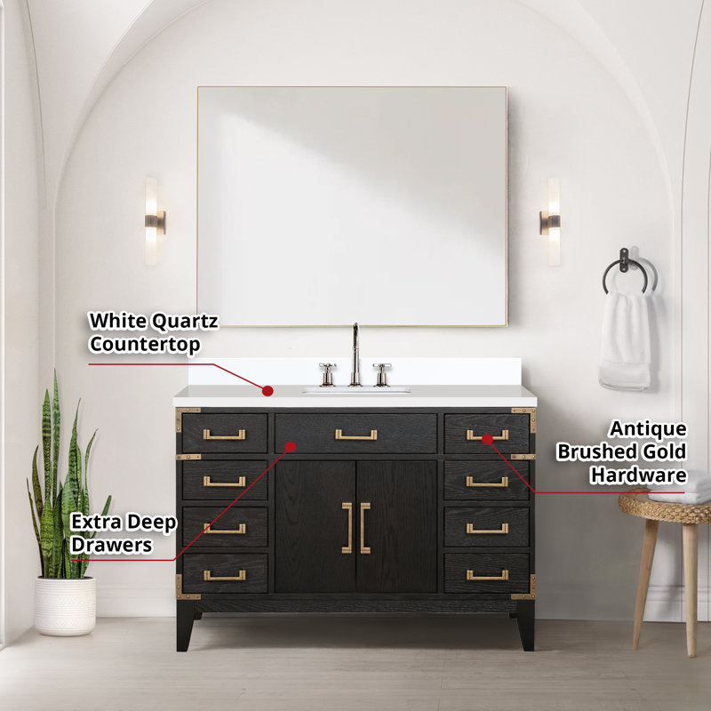 Ensemble de miroir de meuble-lavabo simple l 48 po x P 22 po Laurel, Chêne blanc, Quartz blanc