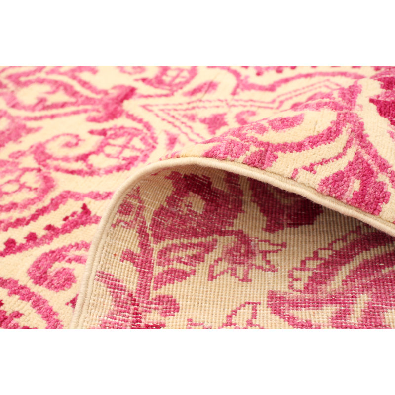 Tapis rose en laine noué à la main Deluna