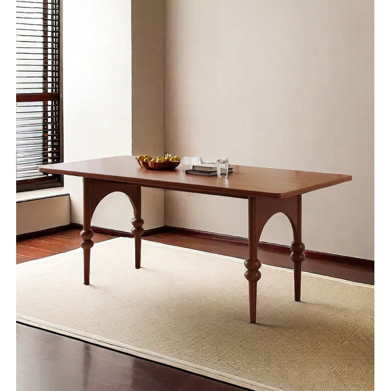 Rectangular French-style retro all-solid-wood dining table, 29.53"H x 62.99"L x 31.5"W