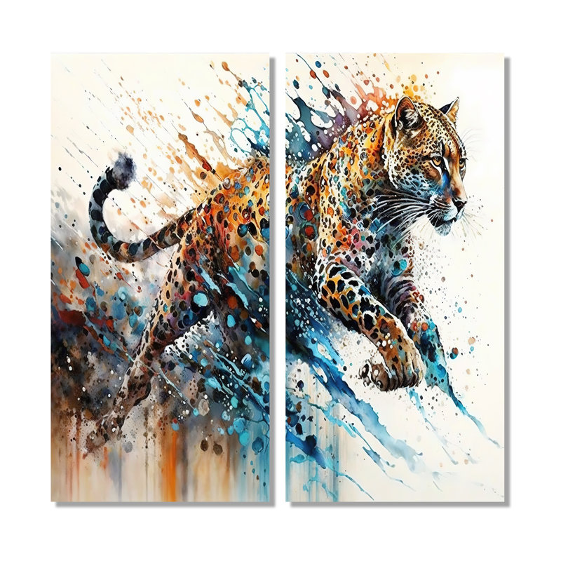 Guépard - léopard / art mural grand guépard 2 pièces, Wrapped Canvas, 32'' H x 32'' W, Does Not Apply