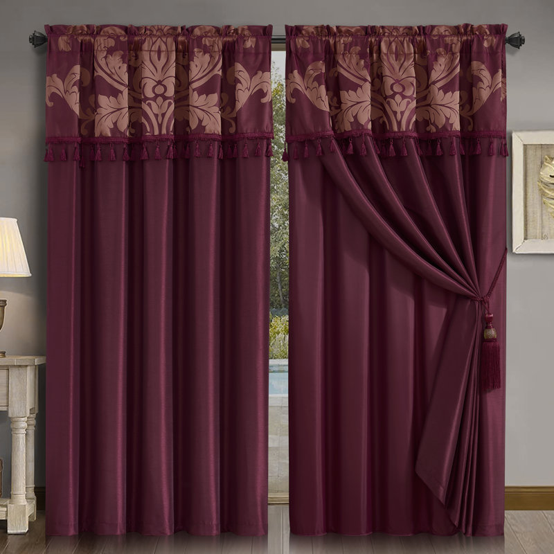 Royale Room Darkening Curtain Pair, Maroon/Gold