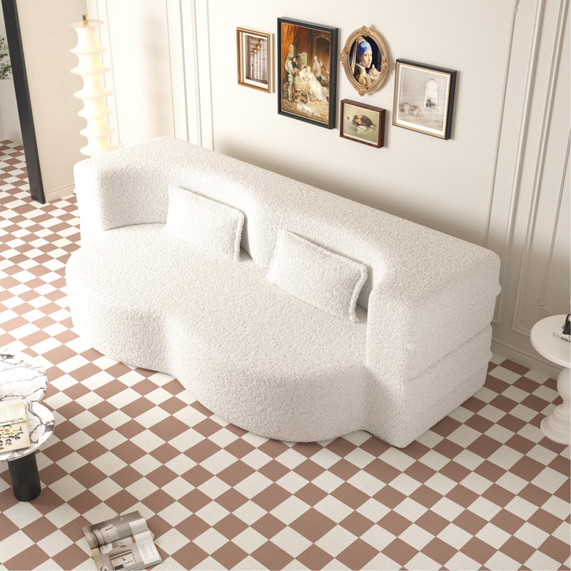 Canapé-lit moderne avec 2 coussins, canapé-lit convertible en tissu rembourré de mousse, matelas pliant double de 15 po pour le salon, le lit d'invité, la salle de jeux, aucun assemblage requis, beige