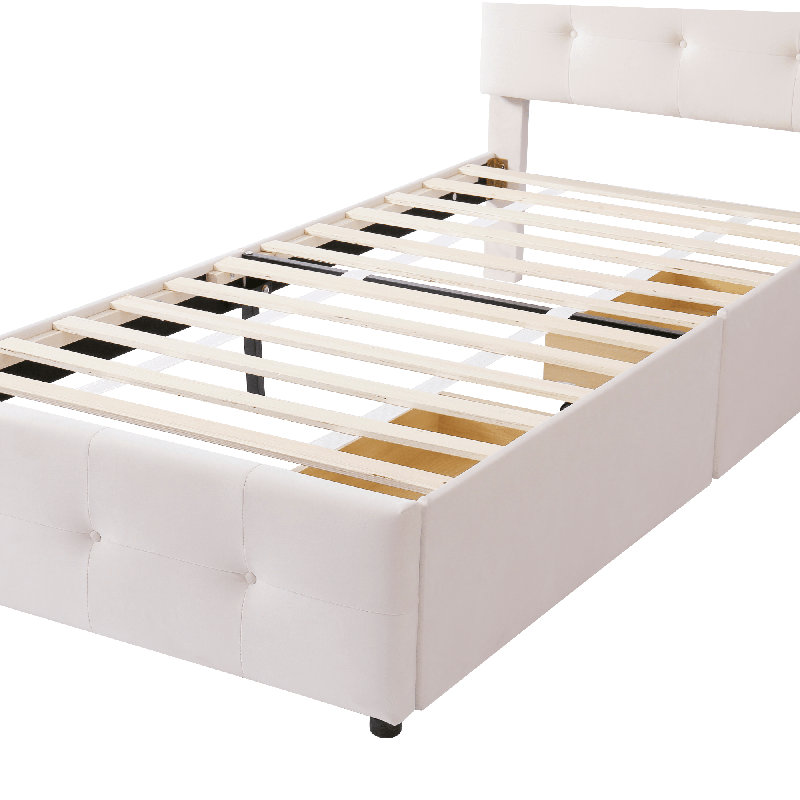 Yvoire Upholstered Storage Bed, Light Beige, European Single (90 x 200cm)
