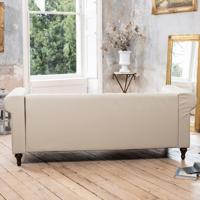 Schubert 3 Seater Faux Leather Sofa, Cream