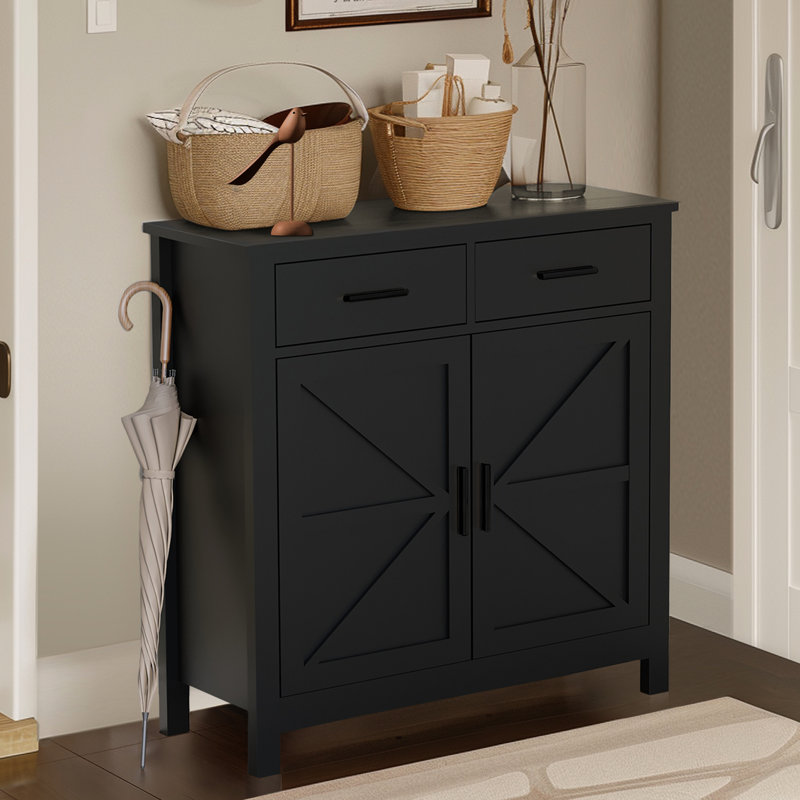 Buffet 2 portes et 2 tiroirs, noir, pour buffet de cuisine et de bureau à domicile, salle de bain