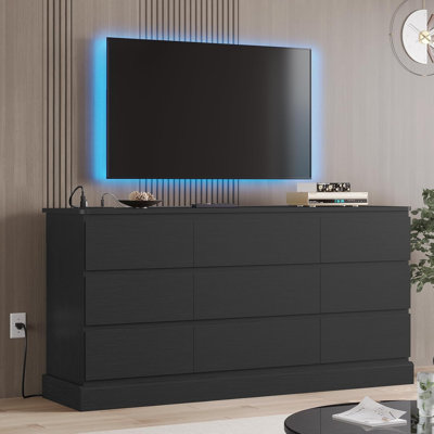 Modern Bedroom Dresser With 9 Drawers, Dresser Chest Of Drawers With Large Capacity Storage, Long Dresser