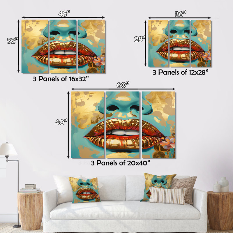 «Sensual Red Lips Retro Glam Collage I», reproduction sur toile 3 pièces, H 28 po x l 36 po x P 1 po