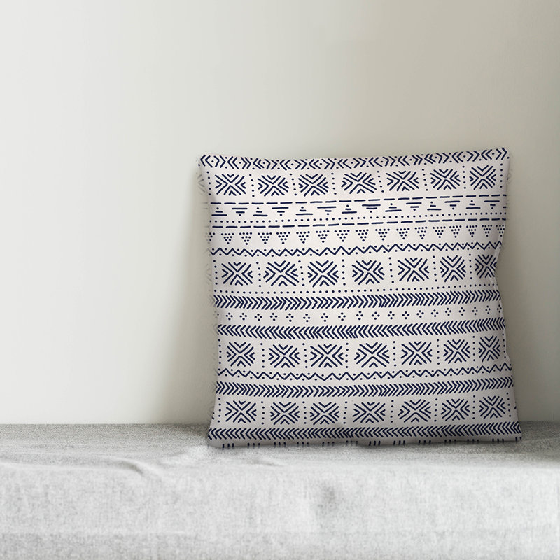 Throw Pillow, 20" x 20", White/Navy Geometric 3