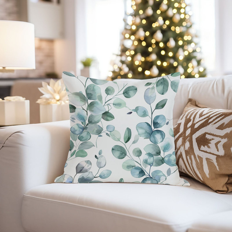 Botanical Eucalyptus Leaves Pattern II Pillow Cover, 16"H x 16"W