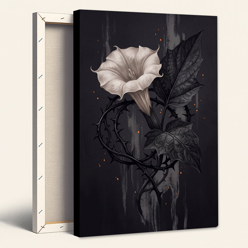 Art mural blanc sur toile de vignes épineuses blanches, 30"H x 20"W