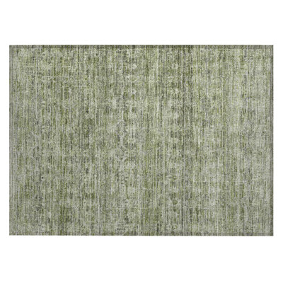 Machine Washable Indoor/Outdoor Xhevrie Green Rug