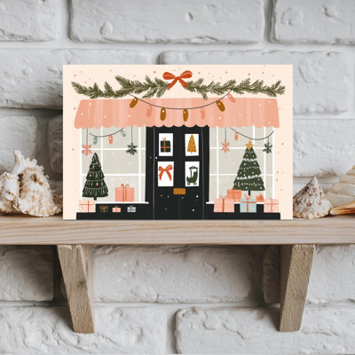 Festive Christmas Storefront Abstract Contemporary Christmas Tree Winter Architecture Wall Art Print 1 Piece Wrapped Canvas Wall Art