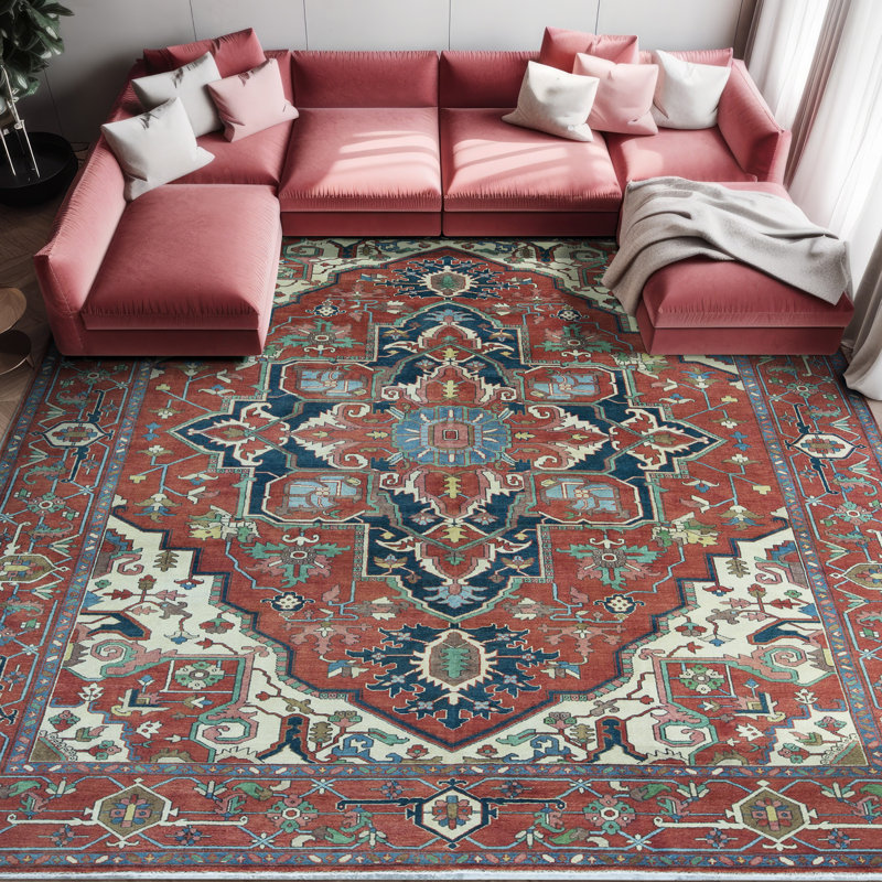 Tapis rouge et rouge noué à la main de haute qualité