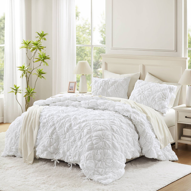 3PCS Comforter Set, King Comforter + 2 Shams, White