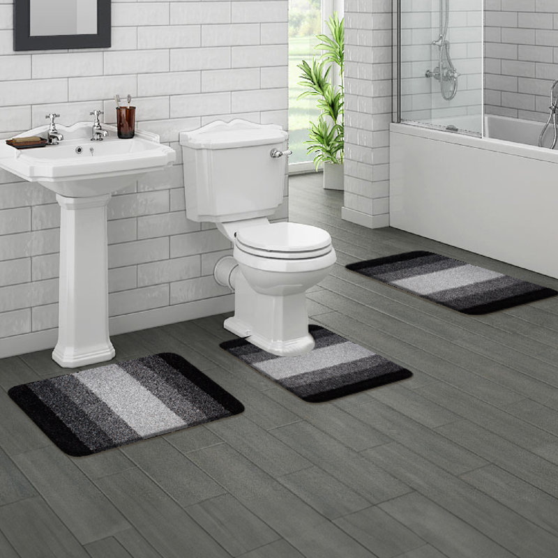Murri Ombre Bath Rug Set, Bath Mat Set for Bathroom Water Absorbent Soft Microfiber Shaggy, Black