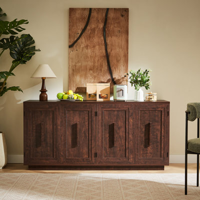 Buffet de 63 po avec 4 portes carrées, armoires de rangement rétro avec tablettes réglables pour la cuisine et la salle à manger