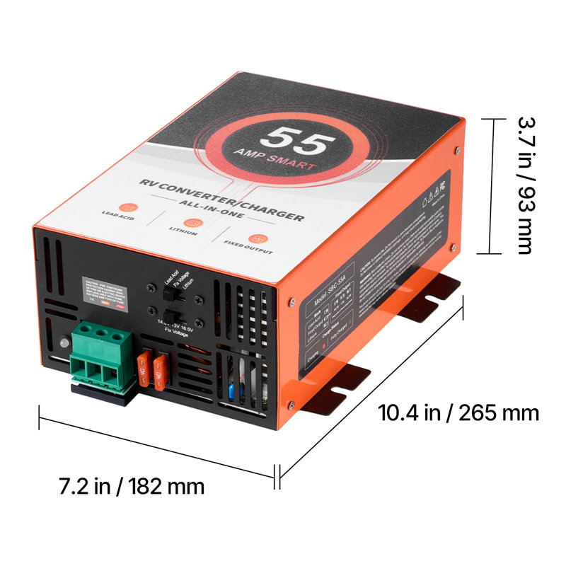 RV Power Converter, 55 Amp, 110V AC to 12V DC RV Converter Battery Charger, Multi Stage Smart Charging, 13V to 16.5V Operating Range, Compatible with Lithium & Lead Acid Battery, for Camper