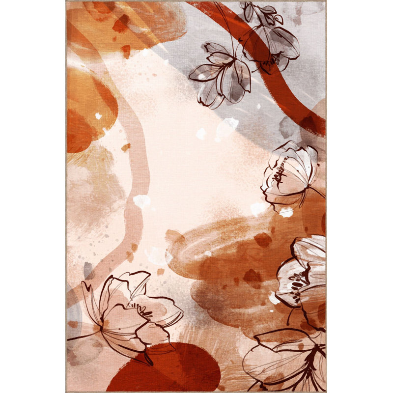 Tapis décoratif multicolore à motif floral abstrait et lavable à la machine