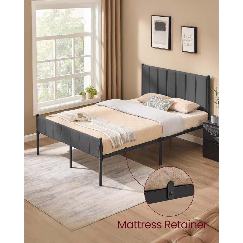 Bed Frame, With Upholstered Headboard, Metal Bed Frame, 500 Kg Weight Capacity, Easy Assembly, Slate Grey