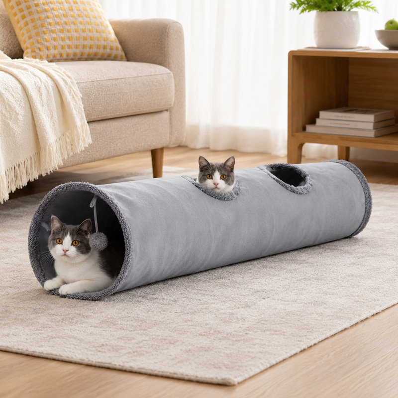 Tunnel pour chat 51 po, 2 trous et 2 boules suspendues