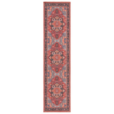 Tapis oriental rouge / bleu en jute / coton tissé à la machine