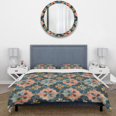 Blue and Gold Rustic Tile II - Ensemble de housse de couette style campagnard