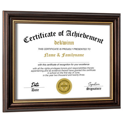 8.5x11 Diploma Frames Certificate Document Frame,1 Pack Reddish Brown/Gold Trim with Real Glass for Wall Gallery or Tabletop display, Without Mat