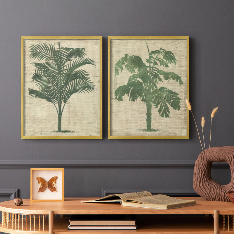 «Burlap Palm Silhouette III», reproduction encadrée de qualité supérieure - prête à être accrochée - aucun clou requis - aucun clou requis