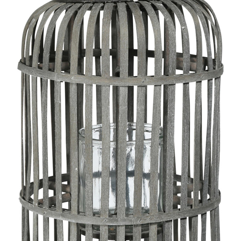 Lanterne en bois rond, Gris, H 14,5 po x l 7,75 po x P 7,75 po