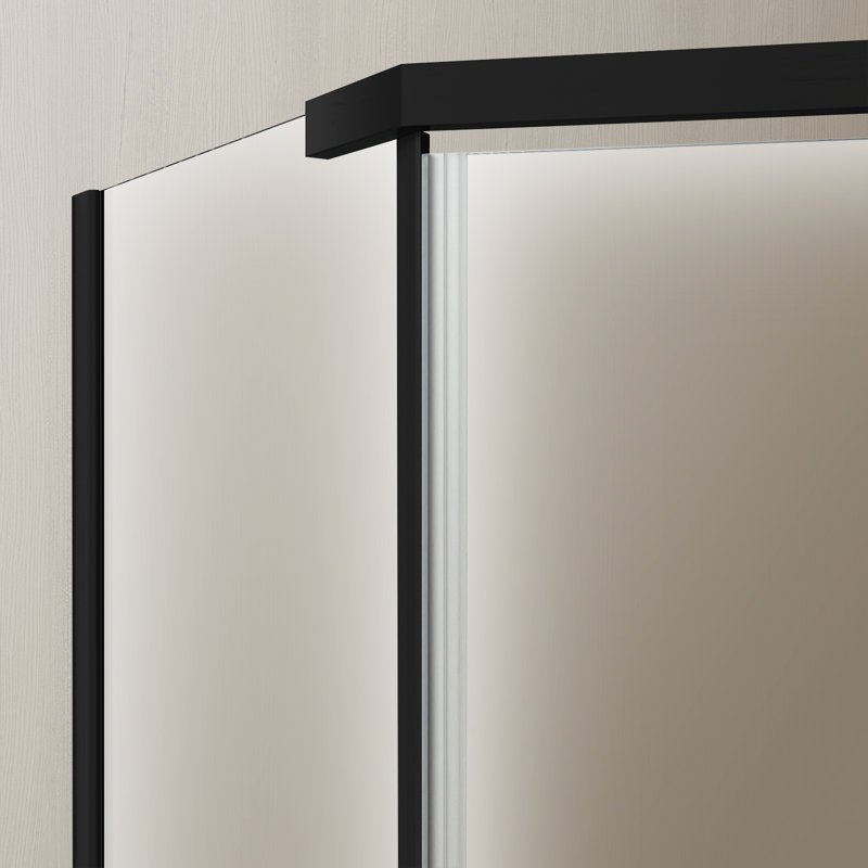 Porte de douche semi-sans cadre avec porte-serviettes et panneau fixe l 38 po x P 38 po x H 72 po, Noir mat, Gelé