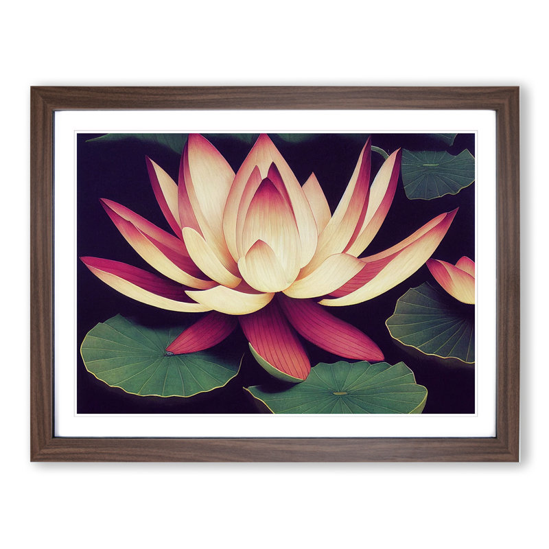 Marvellous Lotus Flower 1 Piece Single Picture Frame Painting, 46cm H x 64cm W x 2cm D, Walnut