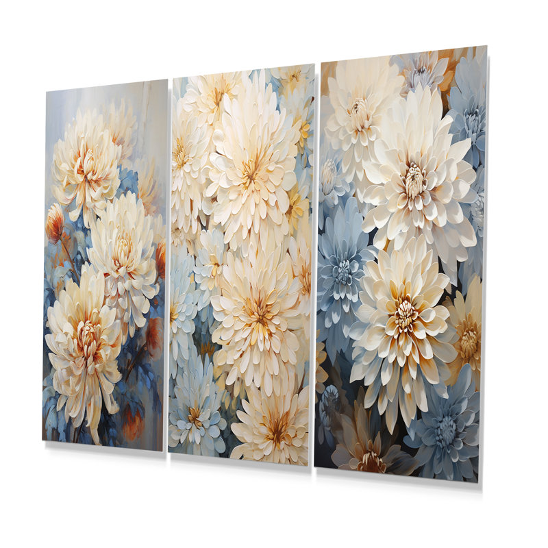 Garden Bliss Mums In Soft Colors - Ensemble de 3 impressions murales en métal Mums, H 28 po x l 36 po