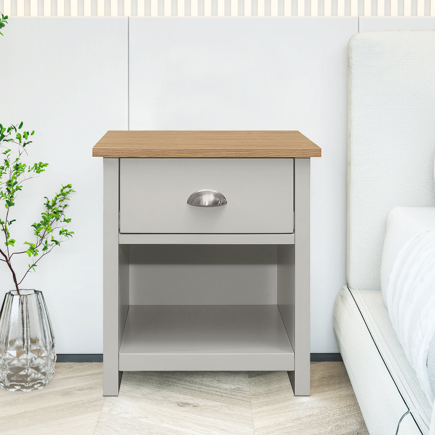 Latitude Run® Mariahlynn 1 - Drawer Solid Wood Nightstand in Gray | Wayfair