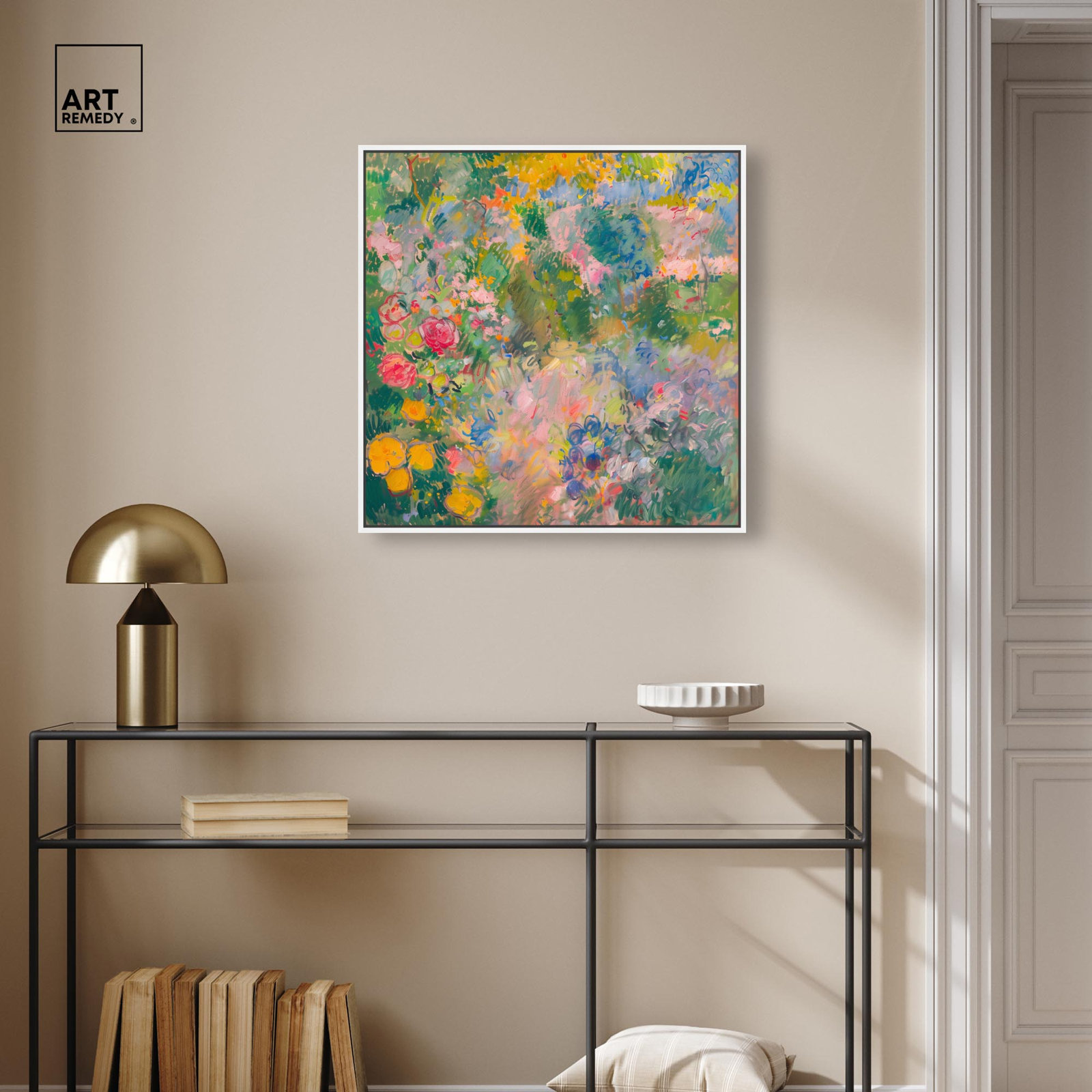 Hues of Happiness I Canvas Vintage Floral Art by Art Remedy, 25" H x 25" W, White Floater Framed