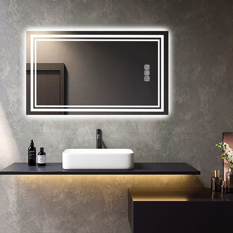 Miroir de salle de bain mural 40 po x 24 po avec Hd de 5 mm, 3 couleurs réglables, Cri90 +, fonction mémoire, éclairage avant et arrière, 5 minutes, fonction