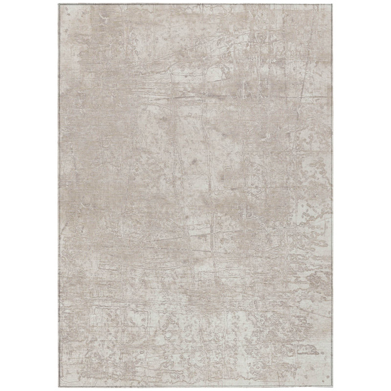 Ivory Abstract Washable Non Skid Indoor Outdoor Area Rug, Rectangle 5' x 8'