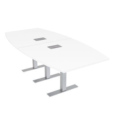 Table de conférence en forme de bateau avec base en T en métal | Unité électrique