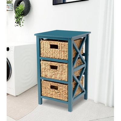Table de bout en X à 3 tiroirs en bois avec paniers en osier Altenpohl pour lit, salon et sarcelle