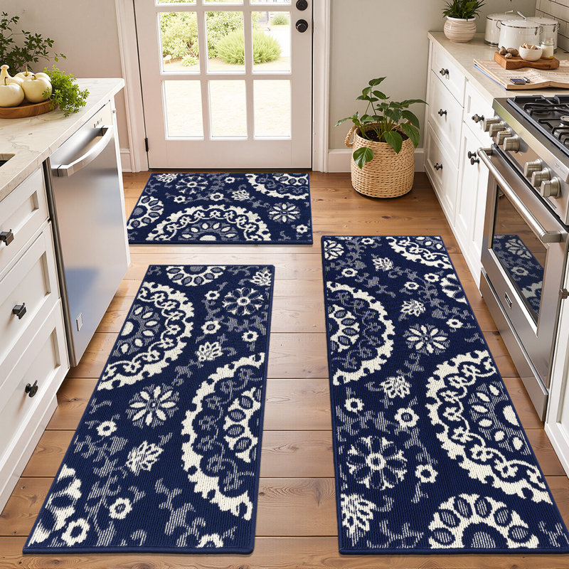 24"Wide Scratch-resistant Kitchen Mats (Set of 3), Blue