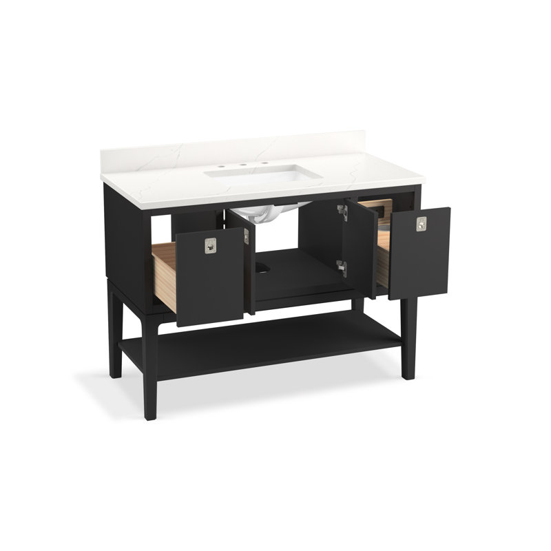 Seagrove By Studio McGee 48 in. Bathroom Vanity Cabinet With Sink And Quartz Top, Ferrous Gray, Polished Nickel