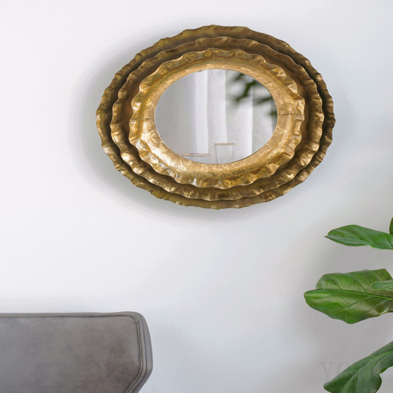 Miroir mural rond 16 po avec cadre en métal doré, miroir d'appoint Mid-Century