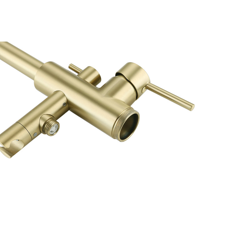 Steven 1 Freestanding Tub Filler with Hand Shower and Diverter, Brushed Gold