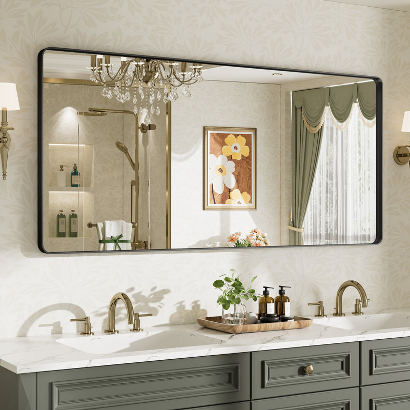 Miroir de salle de bain mural Llesenia, 60 po x 28 po, Noir mat, Rectangulaire