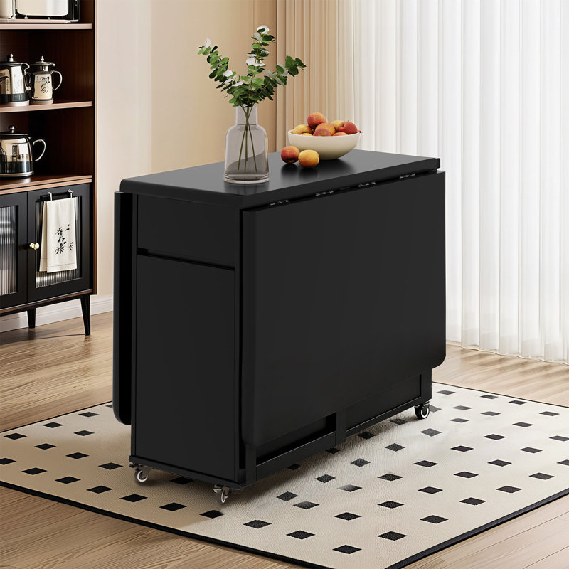 Space Saving Retro Folding Table with Wheels, 1.3m & 1.5m Black Finish, Multifunctional Storage Desk for Kitchen, Lounge, Apartment,No Assembly Required.(Without Chairs) Fast Dispatch From UK Warehouse – Dispatched Within 2 Days