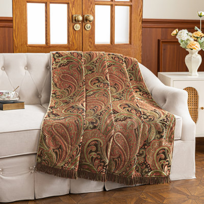 Classic Damask Throw Blanket for Sofa Couch Bed, Luxury Decorative Blanket with Paisley Patterns 52"x72"