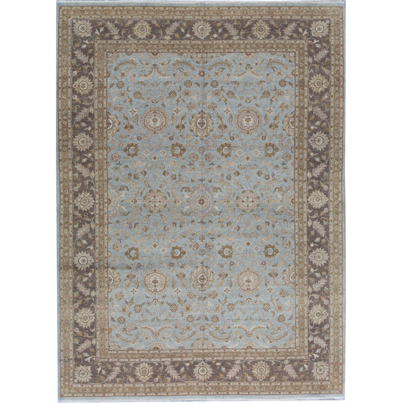 Wool Oriental Area Rug in Light Blue/Brown/Green